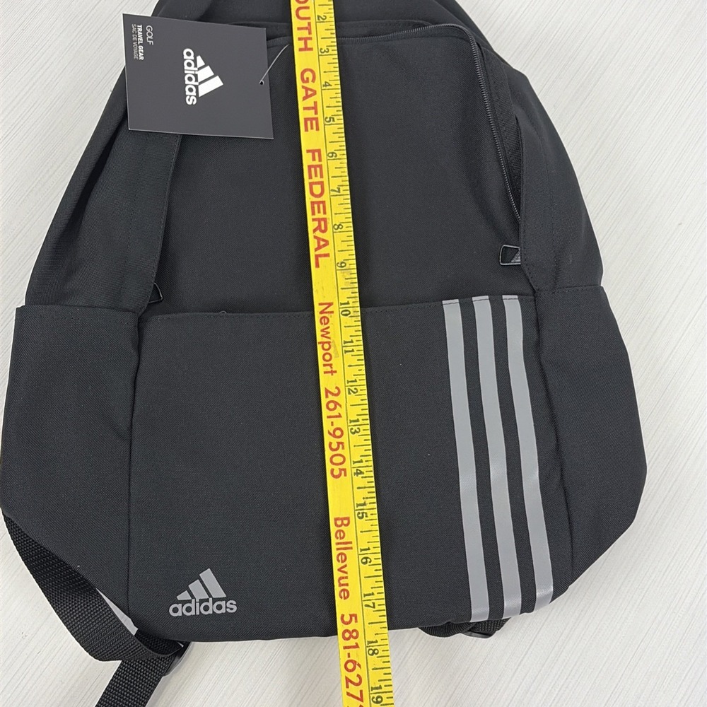 Adidas Golf Medium Black Backpack Bag 3 Gray Stripe DW9445 NWT - Picture 10 of 11